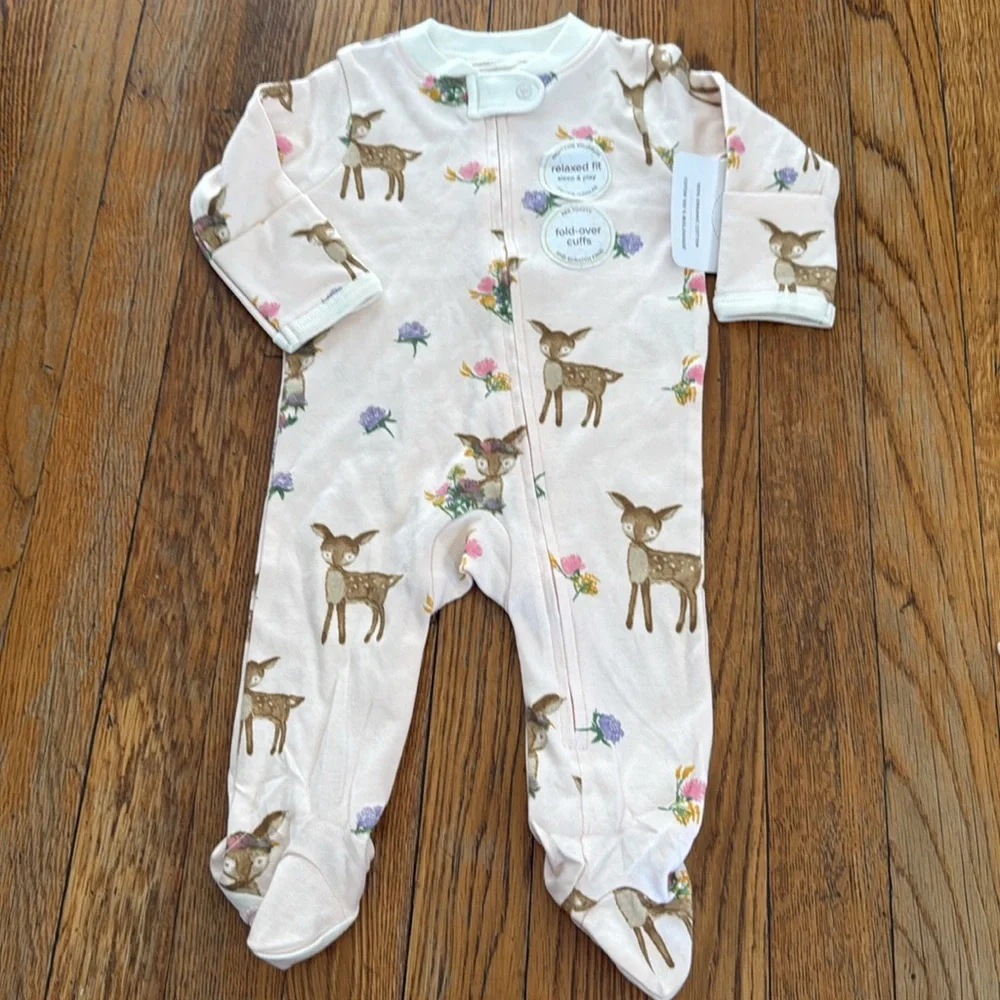 NWT Burts Bees Baby girl organic footed pajama and kimono footed pant set 0/3 - Picture 4 of 4